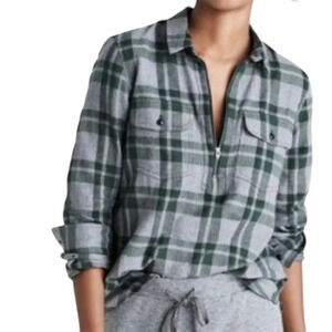 MADEWELL Plaid Flannel Quarter Zip Pullover Shirt Forest Green Grey Size Small